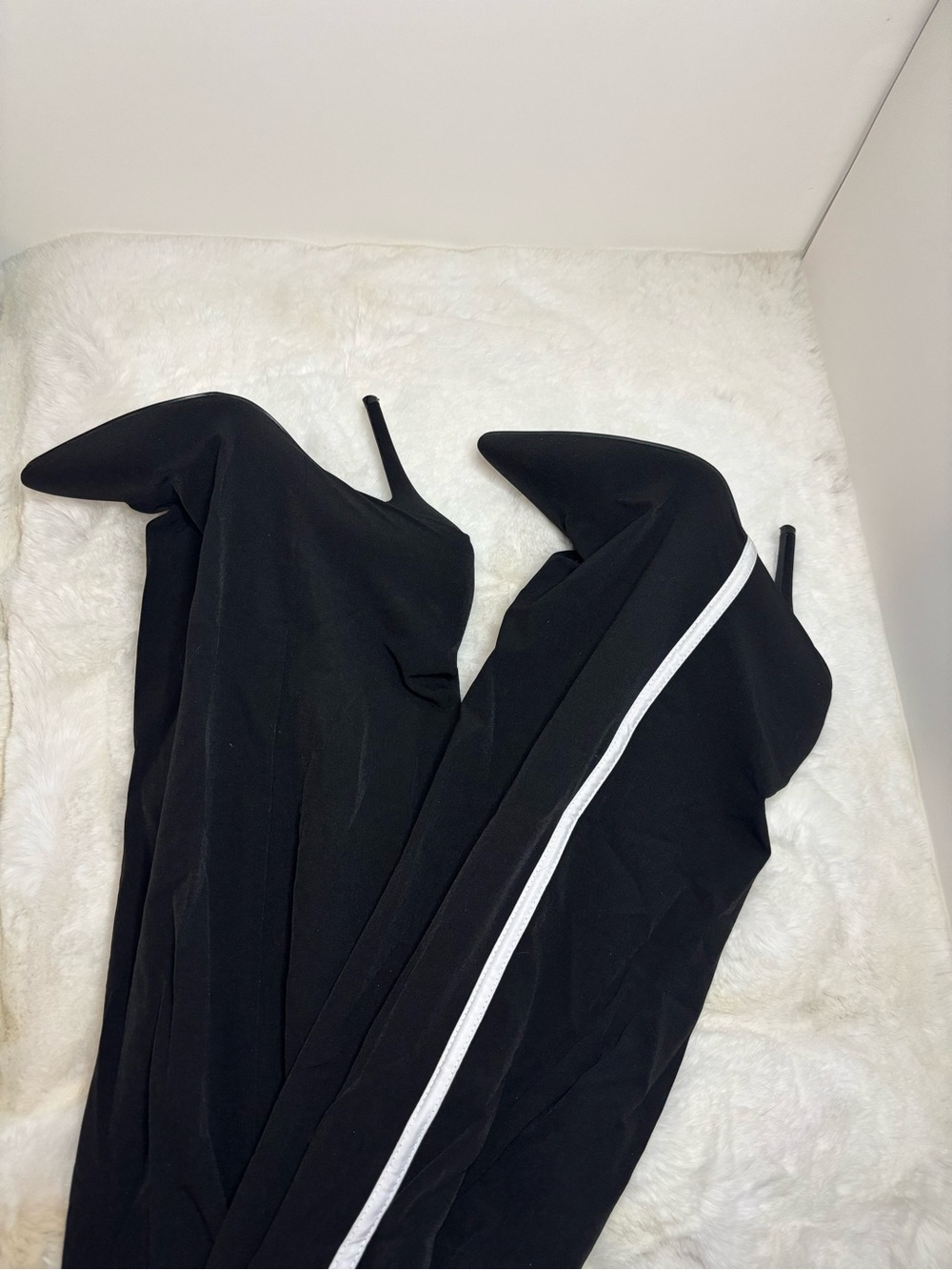 Black Stiletto pant boot with White Stripe